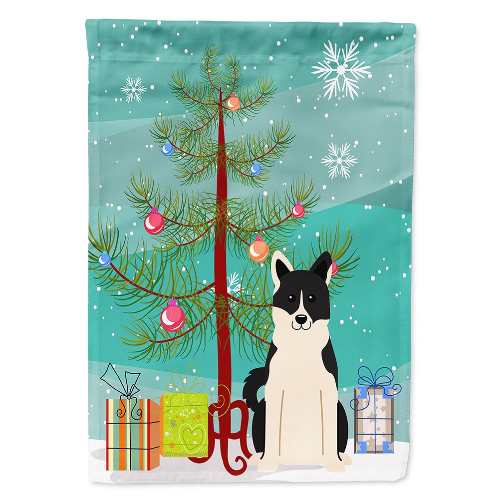 Grand drapeau de maison haut de gamme motif Laïka Spitz et sapin de Noël multicolore