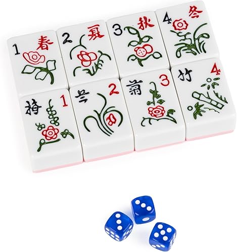 Miniatura 3 de Juego de mahjong chino, 144 azulejos de melamina extra grandes numerados de 1.73 pulgadas con 4 dados, 80 fichas de póquer y una bolsa de