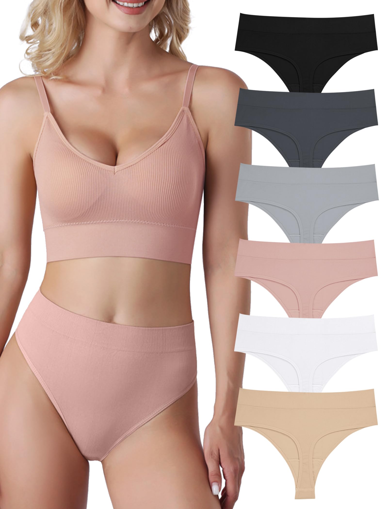 Evolyline 6er-Pack String Tangas Damen Bauchweg Unterhosen Tanga Damen Nahtlose Strings Tanga Set Hoher Taille Unterhosen Unterwäsche Frauen Baumwolle String Atmungsaktiv Weich Panties