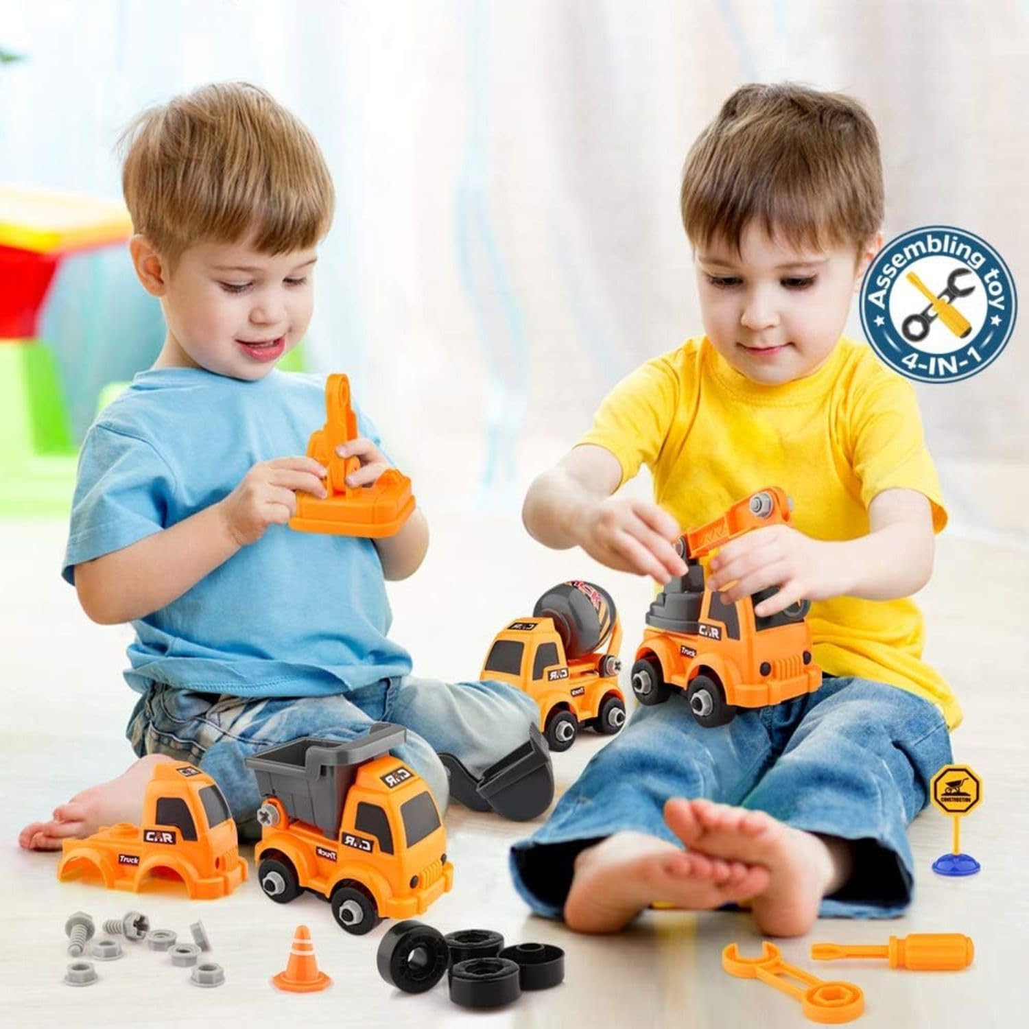DUWOL DIY Construction Toy - Pack of 4 Trucks, Automobile With Screwdriver for Kids, STEM for Children, Vehicles Building & Construction, Multicolor 4