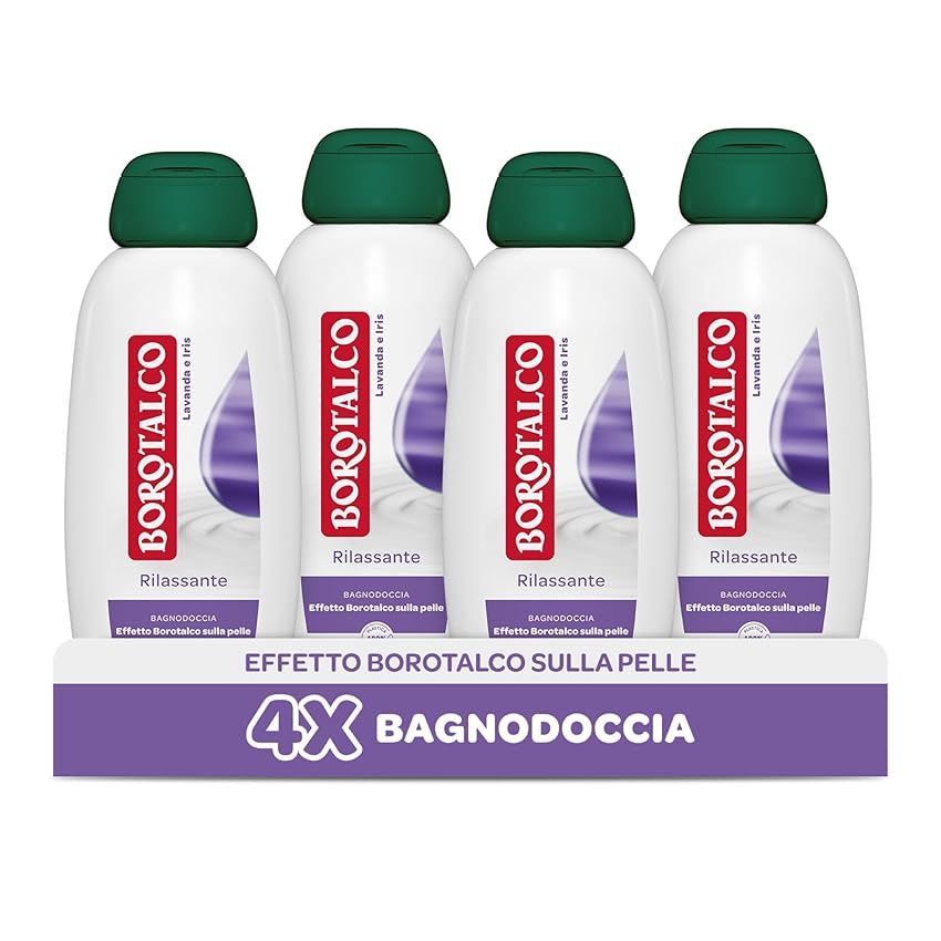 Immagine del prodotto Borotalco Bagnodoccia Rilassante Lavanda e Iris, Bagnoschiuma Corpo, Formula Rilassante, Relax Assoluto, Effetto Borotalco sulla Pelle, 4 Flaconi da 600 ml - Esclusiva Amazon