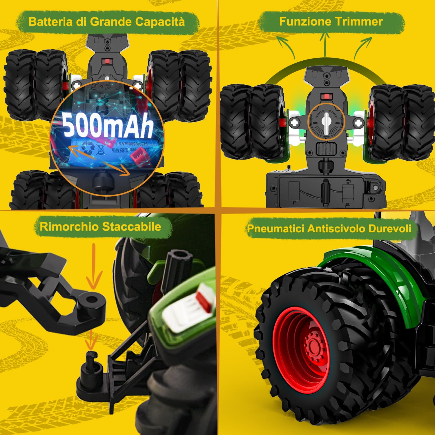 Trattore Telecomandato per Bambini 3 4 5 6 anni, 6 canali trattore radiocomandato per bambini,trattore giocattolo per bambini,mietitrebbia Giocattolo per bambini Regali di Natale 3 4 5 6 anni