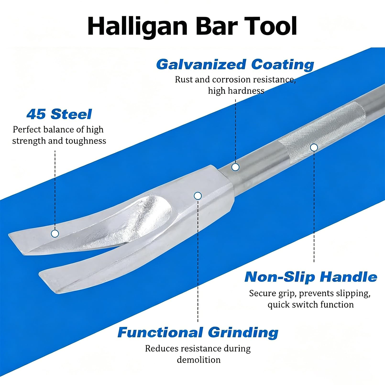 «Halligan Tool 30» – Barra De Demolición Forjada En Caliente De Acero Al Carbono para Rescate De Bomberos E Entrada Forzada – Herramienta De Entrada 3 En 1 con Azuela, Pico Y Horquilla, Tratada
