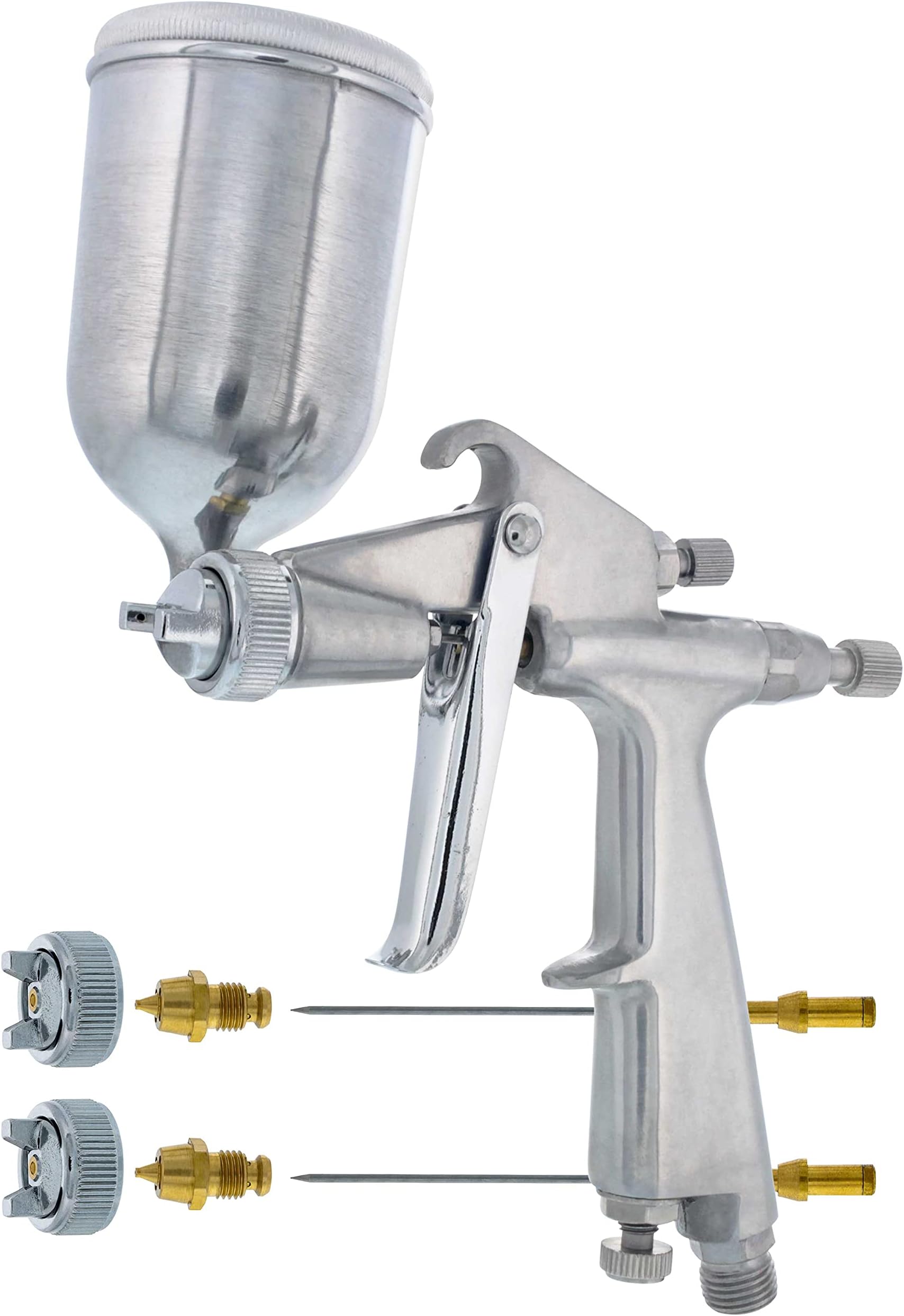 TCP Global .8mm MINI GRAVITY FEED SPRAY GUN WITH .5mm & 1.0mm TIPS & Side Mounted CUP
