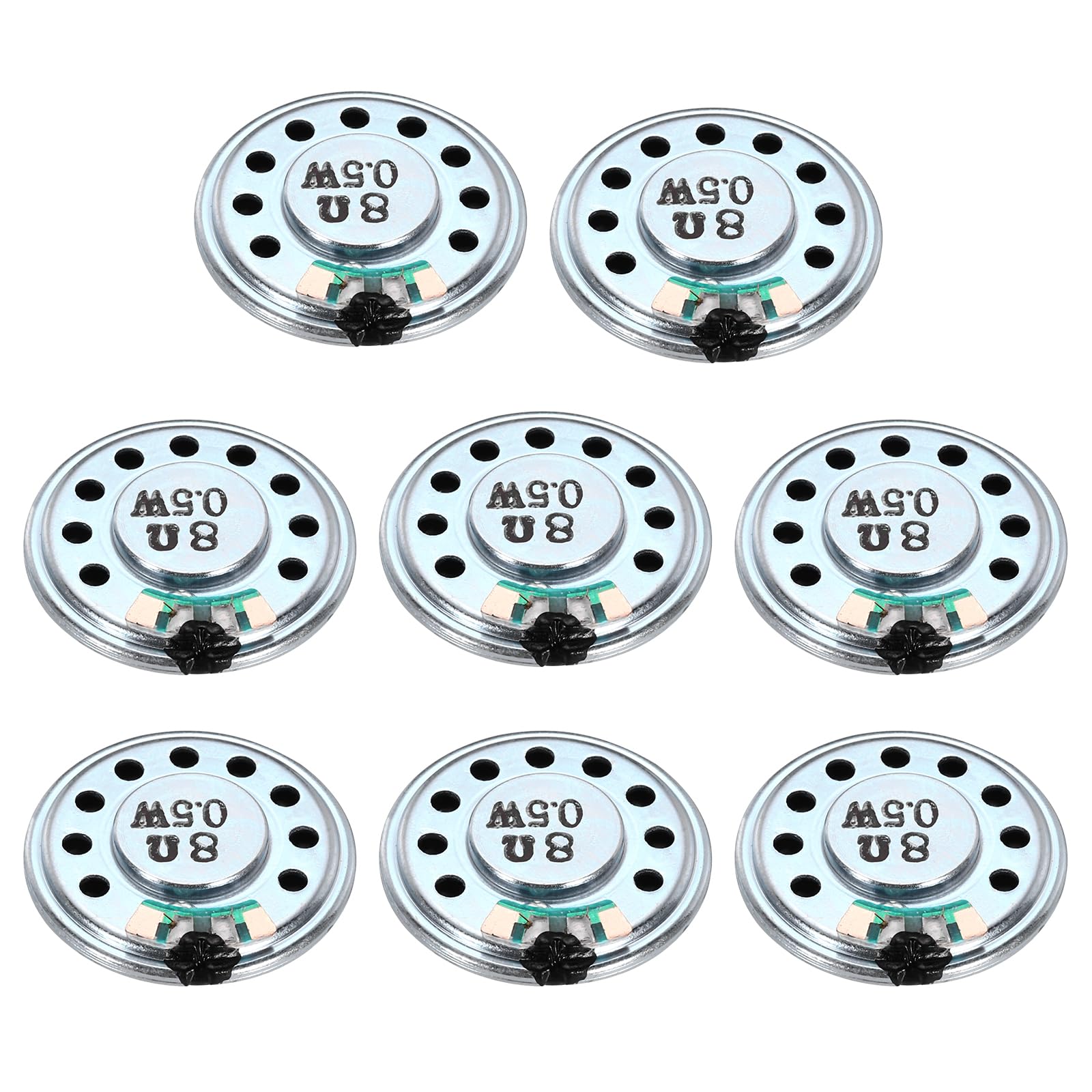uxcell 8 Pcs 0.5W 8 Ohm Small Speakers Metal Shell Round Internal Micro Magnet Speaker for Mini Speakers DVD EVD Multimedia Mobile Portable Advertising Machine