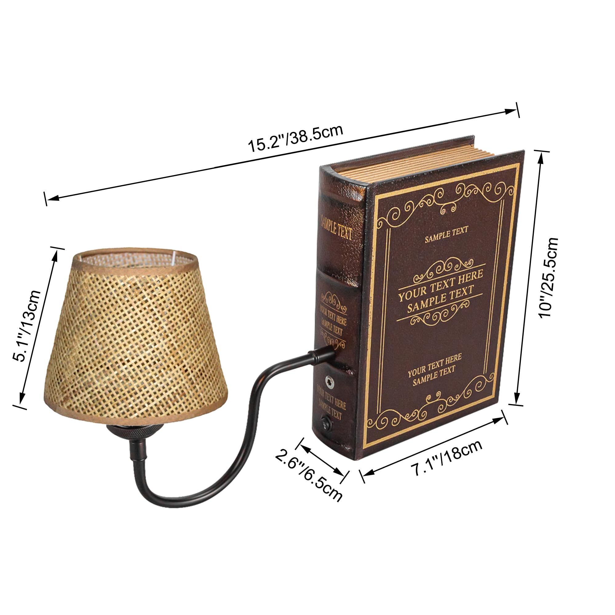 LED Buchlampe mit Fernbedienung, Vintage Dimmbar Nachttischlampe mit Stoffschirm 1xE27-Fassung, Wiederaufladbare Tischlampe Zeitschaltuhr für Nachttisch Beistelltisch DZ0316