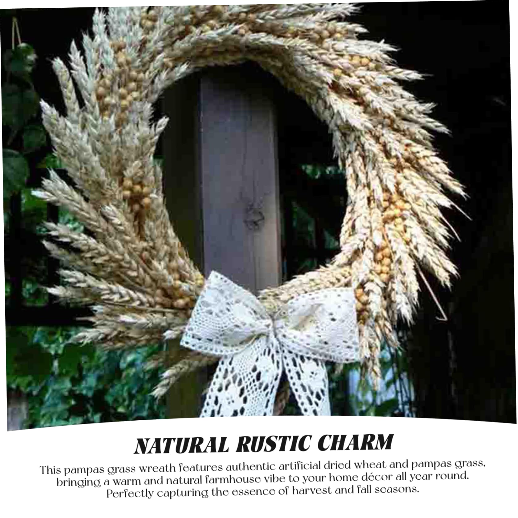 Pampasgras-Kranz, künstlicher getrockneter Weizen-Türkranz, 39, 9 cm, Ernte-Herbstdekor für Bauernhaus, drinnen und draußen, Fensterwand, Weizenkranz, Pampas-Kranz, Herbstkranz