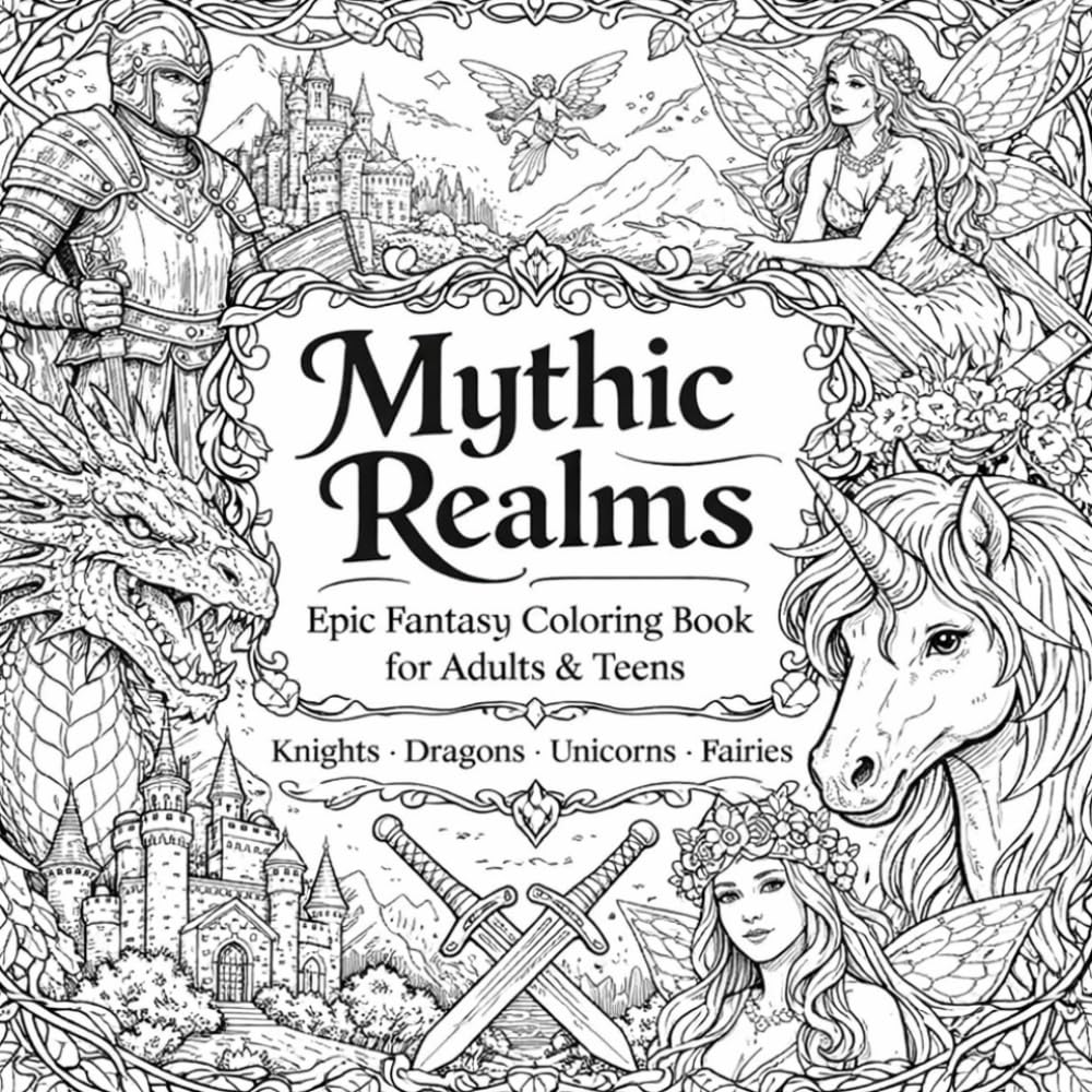 Epic Fantasy Coloring Book for Adults & Teens: Knights, Dragons, Unicorns, Fairies & Magical Creatures (Adult coloring pages)