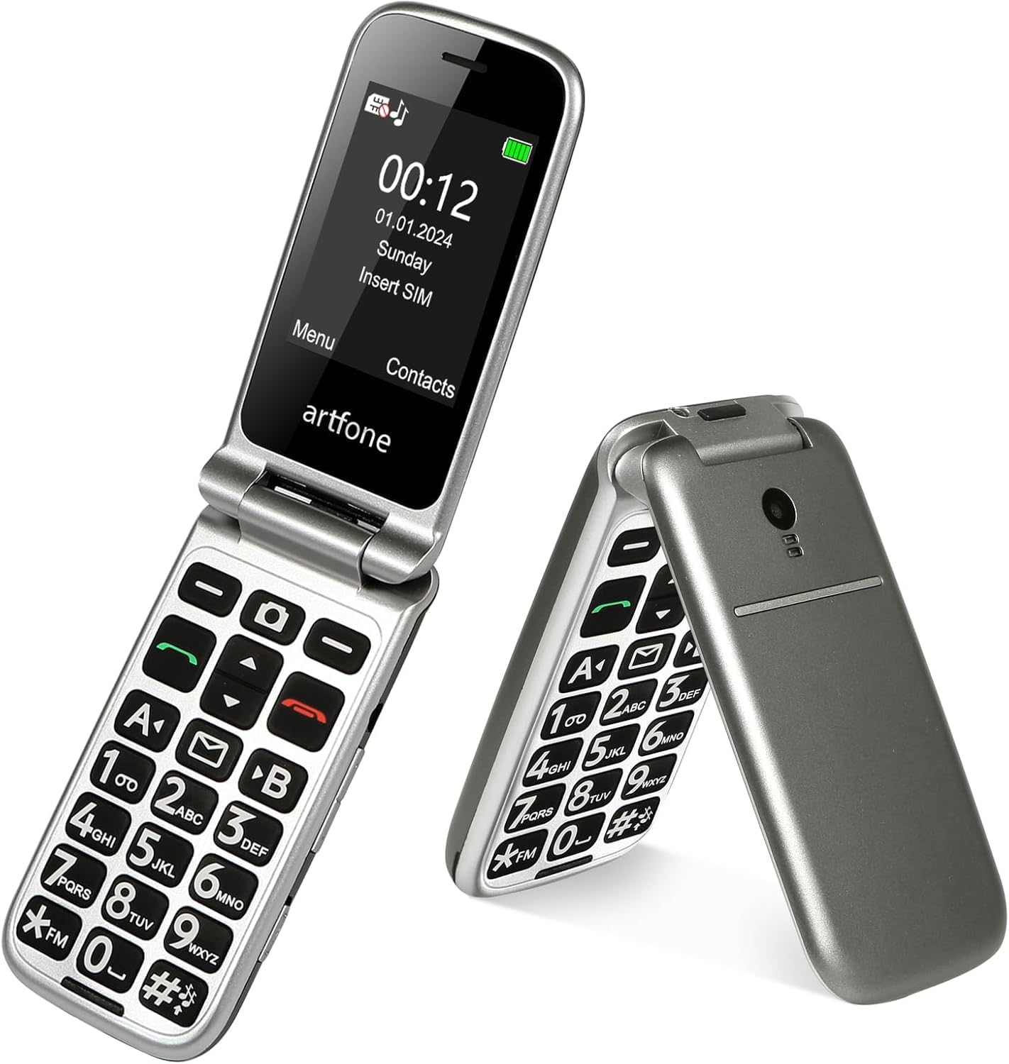 4G Flip Phones for Seniors, Unlocked Flip Phone with Talking Numbers, 2.4″ HD Display, Time Reporting, Clear Sound, SOS Button, 1300mAh Battery, Charging Dock, Large Font, Speed Dial, Grey