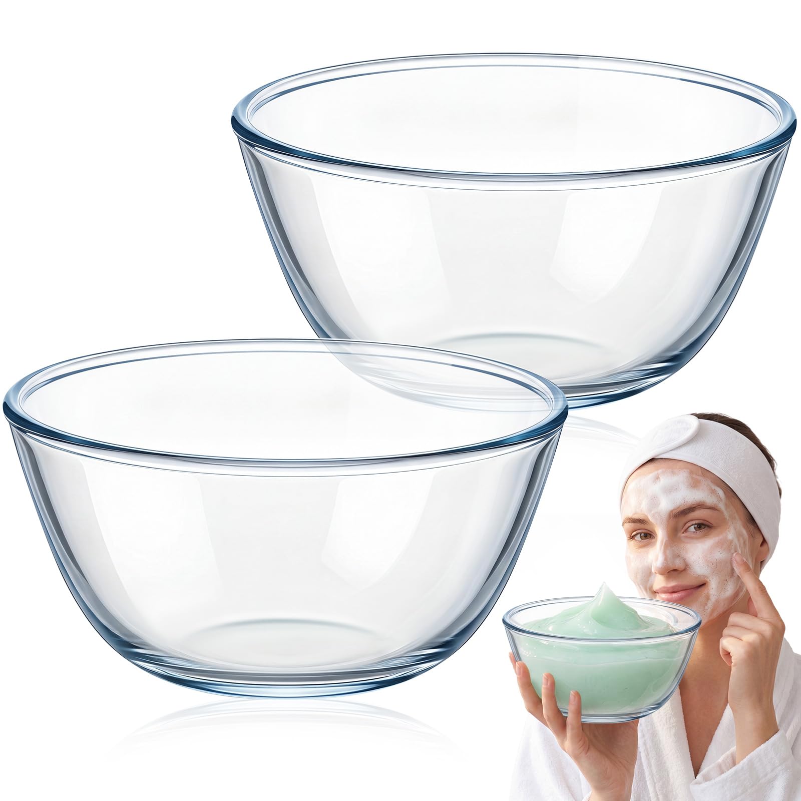 Teenyyou Lot de 2 grands bols esthéticiens en verre transparent de 20,3 cm pour le visage, masque de mélange pour femme, spa, maison, esthéticienne