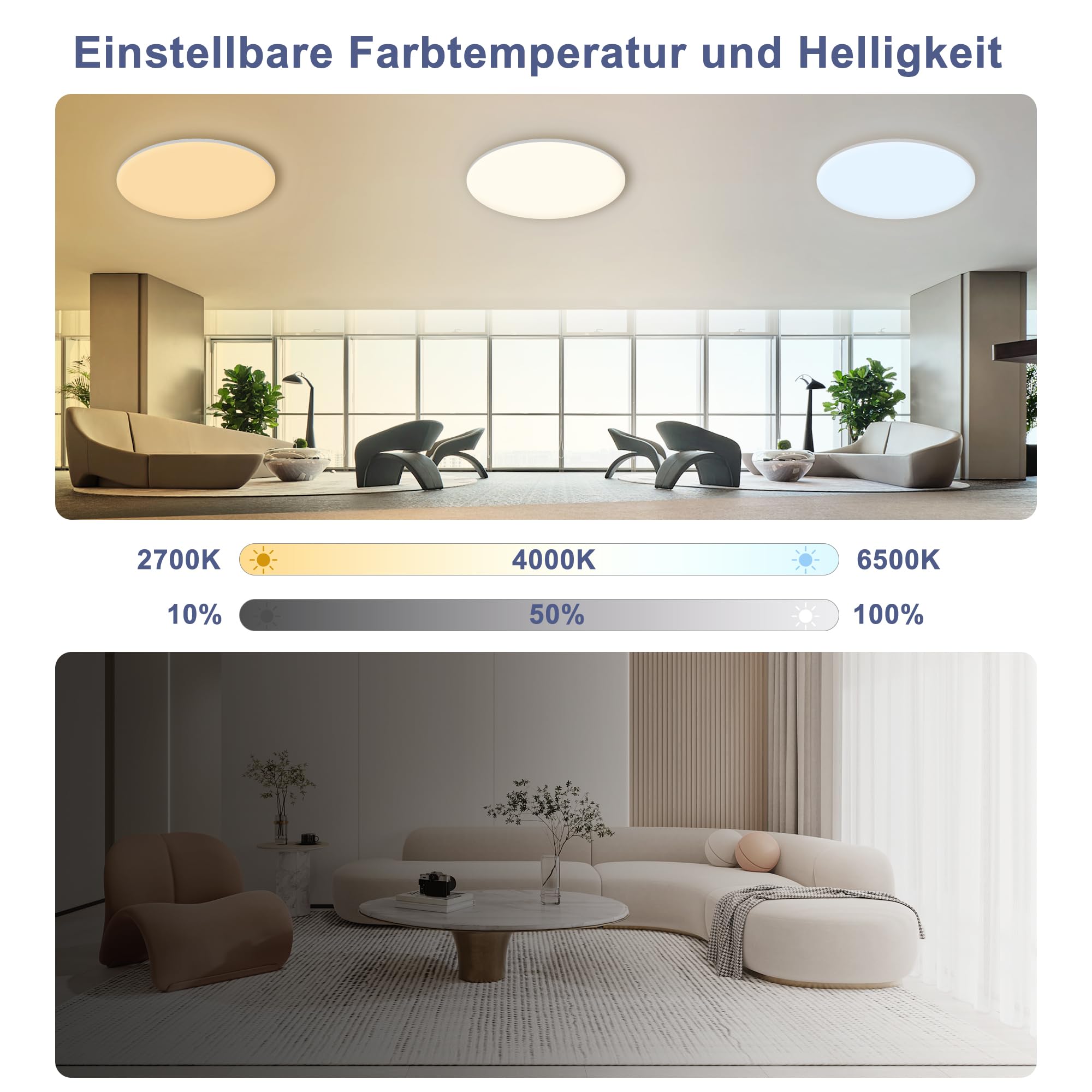 ONDTA LED Deckenleuchte Dimmbar 45W, 2700K-6500K Deckenlampe mit Fernbedienung, IP54 Rund Badezimmer Lampe, 5300LM Memory-funktion LED Panel für Wohnzimmer Schlafzimmer Küche Badezimmer, Ø45cm