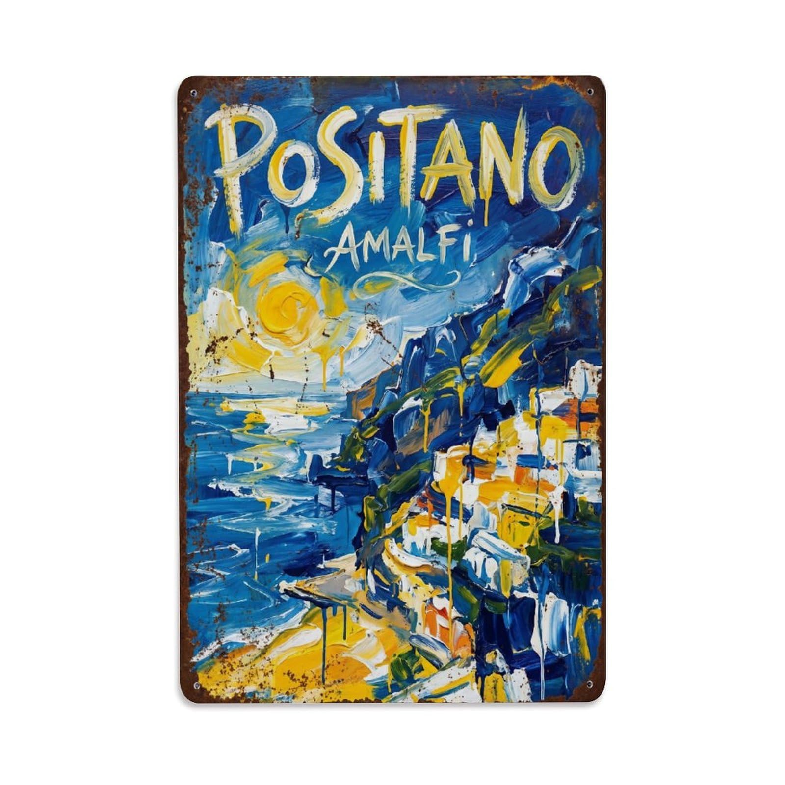 Vintage Travel Positano Italy Thaw Metal Tin Sign