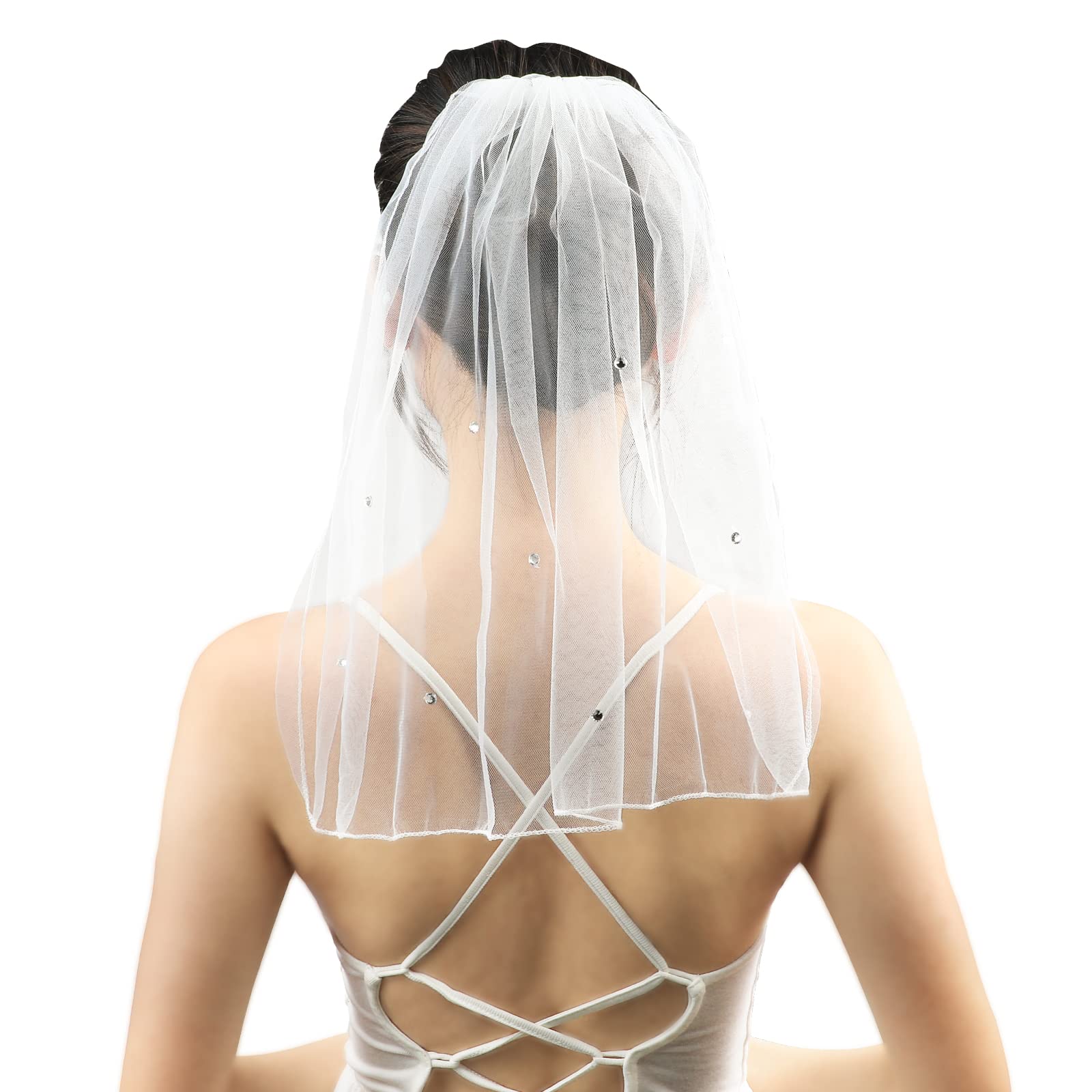 CCINEE Bachelorette Party Crystal Bridal Veil, Women's Short Wedding Veils with Comb 1 Tier Rhinestone Bridal Veil Headband Decorations for Bride To