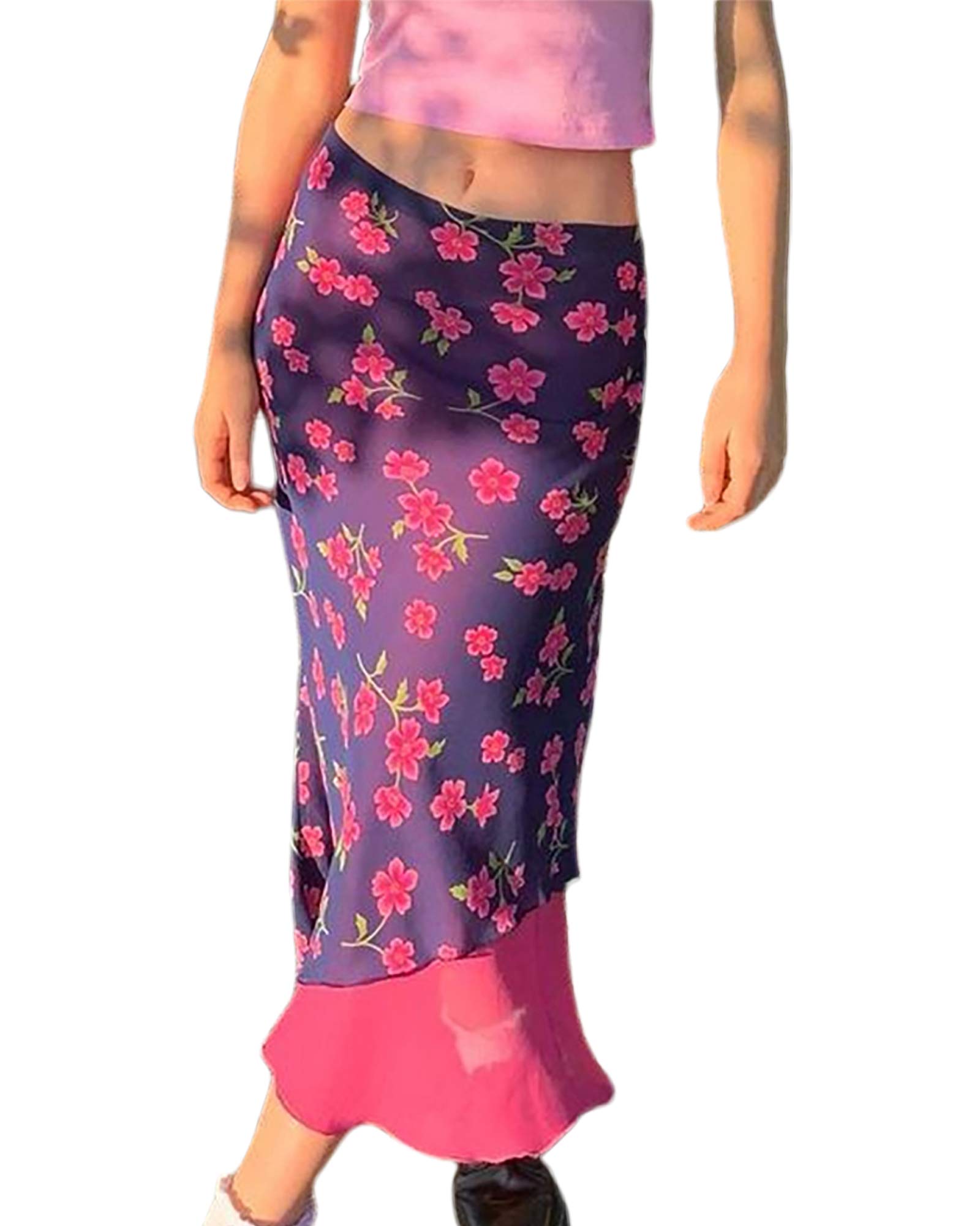 Women Harajuku E-Girl 90S High Waist Tie-dye Midi Skirt Y2K Vintage Slim FitA-Line Gothic Skirt Streetwear