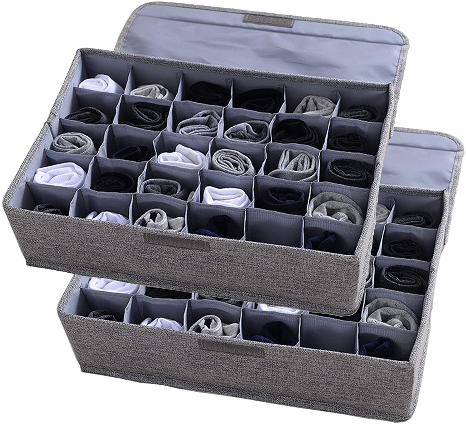 Double R bags Socks Organizer with Lid, 30 Cell Underwear Drawer Organizer Foldable Closet Storage Box for Ties, Lingeries, Socks - Gray (Pack of 2) (B09X78V9WX) Amazon Price History, Amazon Price Tracker