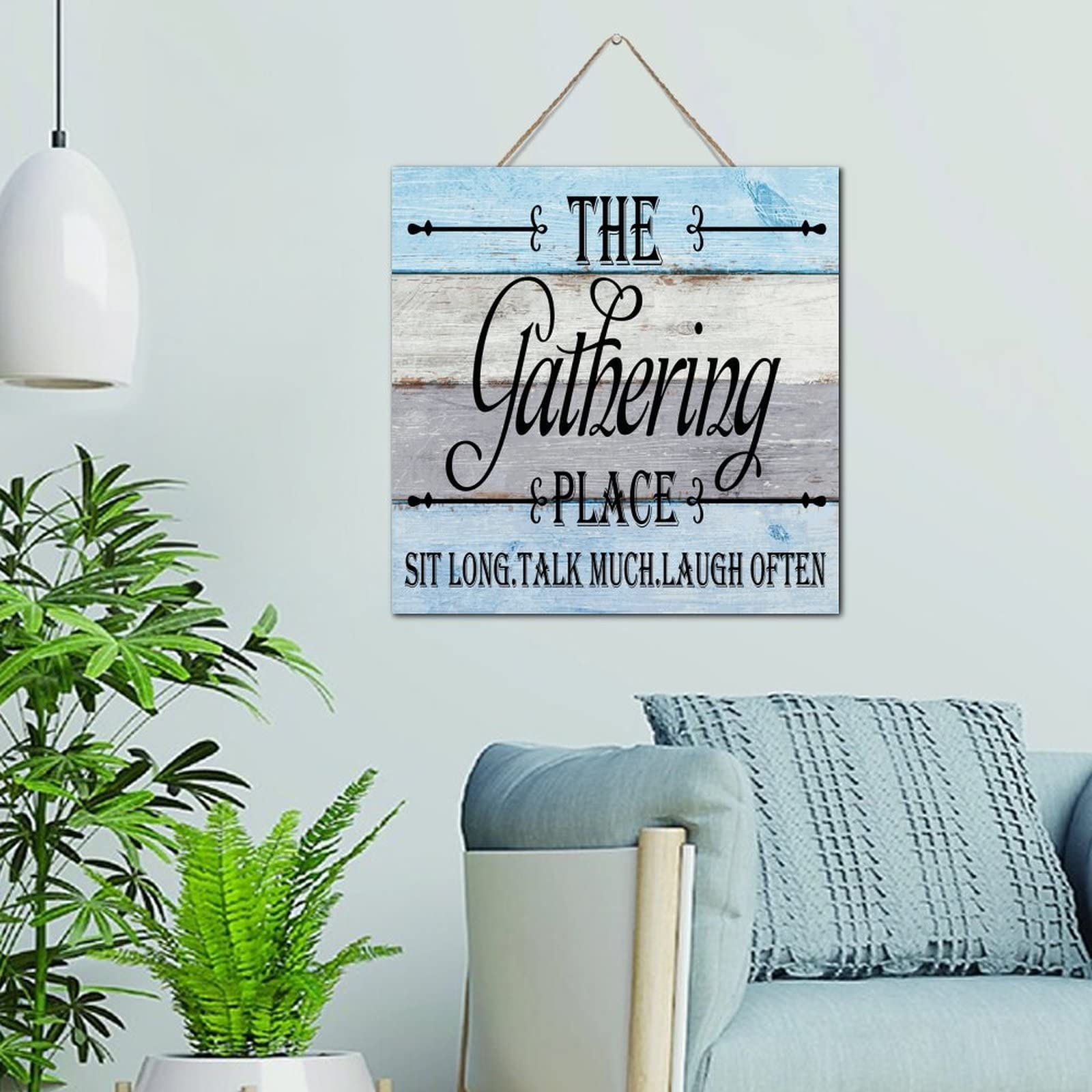 Plaque décorative en bois avec citation The Gathering Place style country chic 30cm