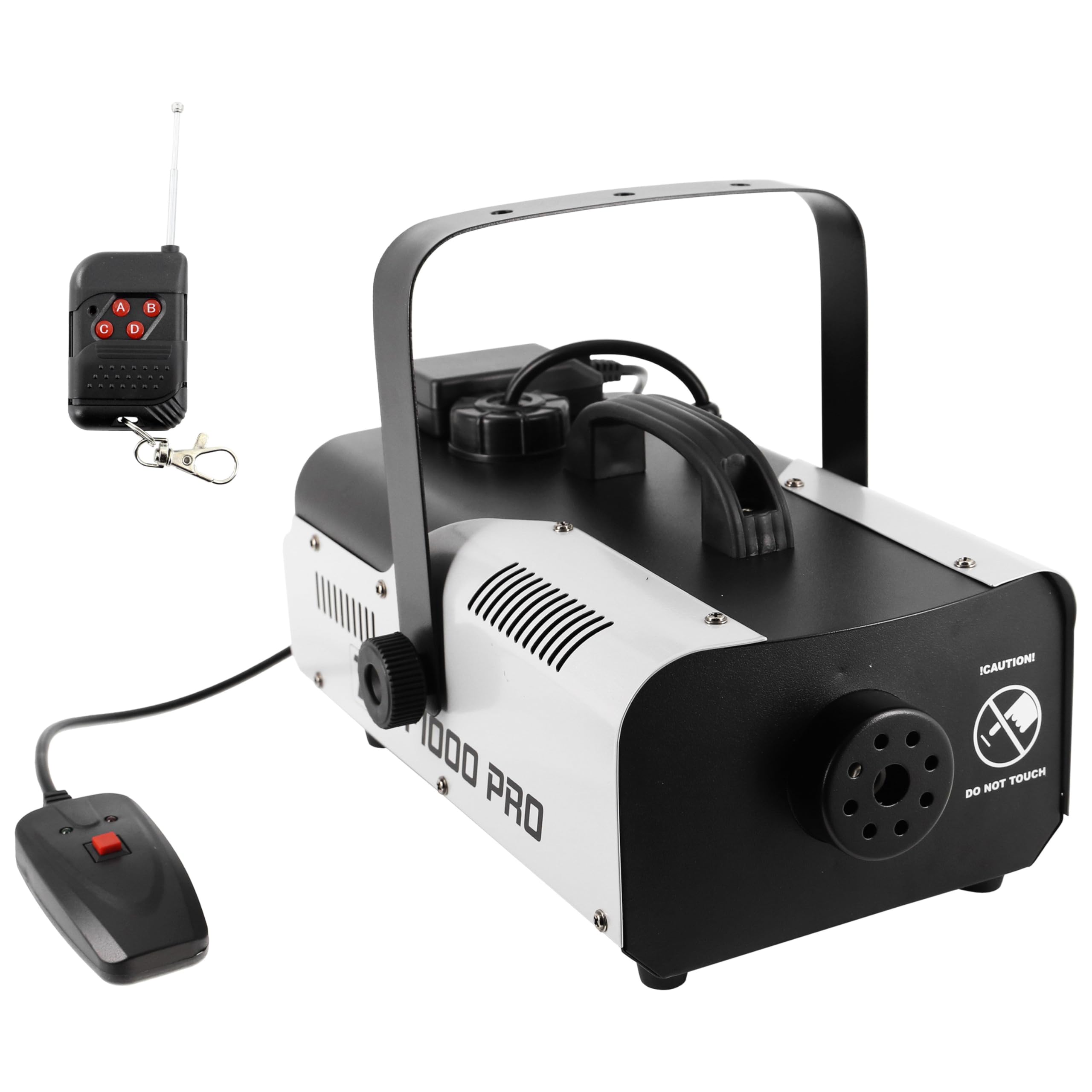 BoomToneDJ F1000 Pro Machine à fumée portable 1000W, Haut débit 150m3/min, Réservoir 1.2L, Projection de fumée jusqu'à 7m, Livrée avec 2 télécommandes, Lyre de fixation. Soirée, Club, scène, théâtre.