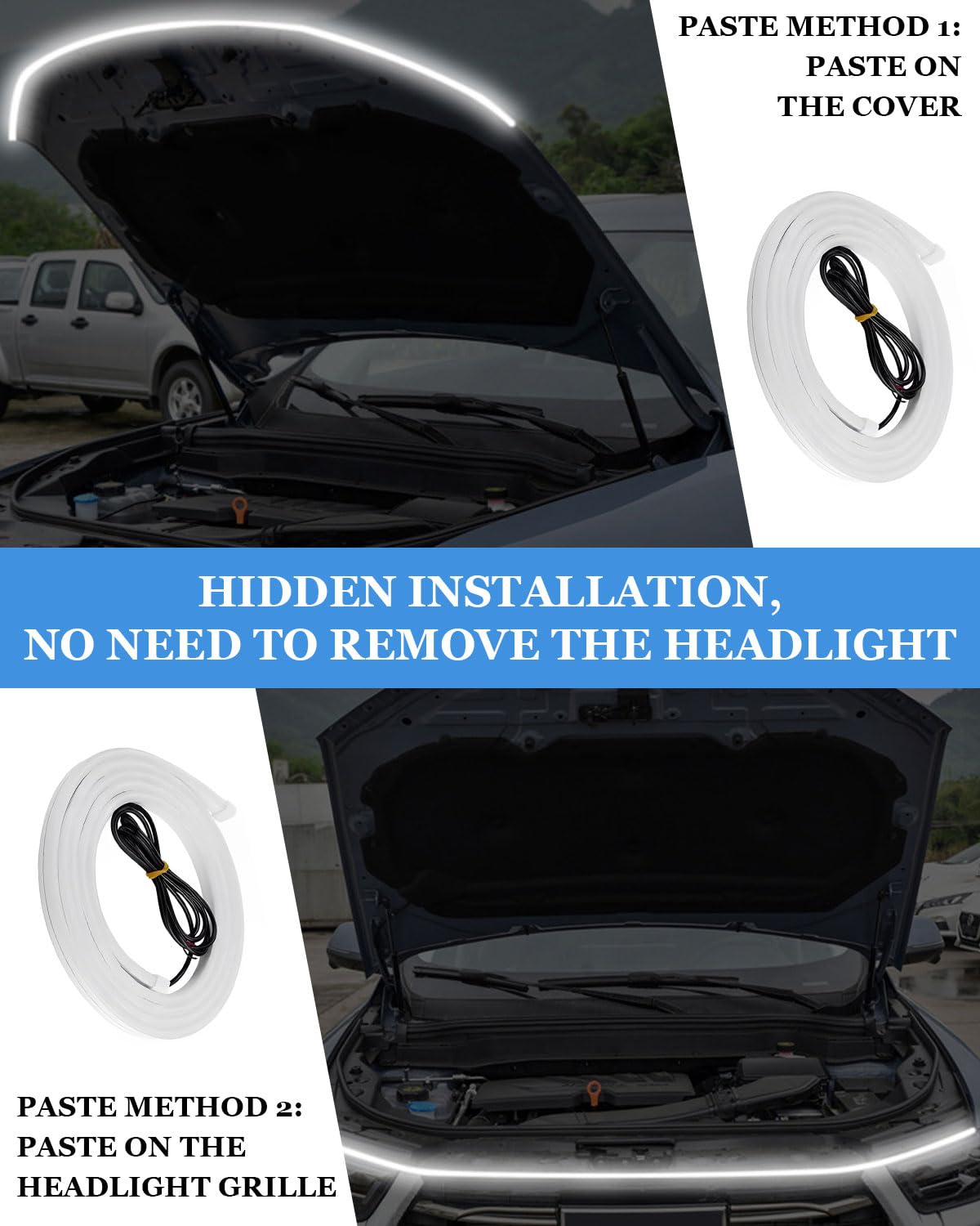 Luci a LED Esterne per Auto 180cm Scan Start Striscia Luminosa per Cofano 12V Luce di Marcia Diurna Flessibile IP65 Impermeabile per SUV, Camion