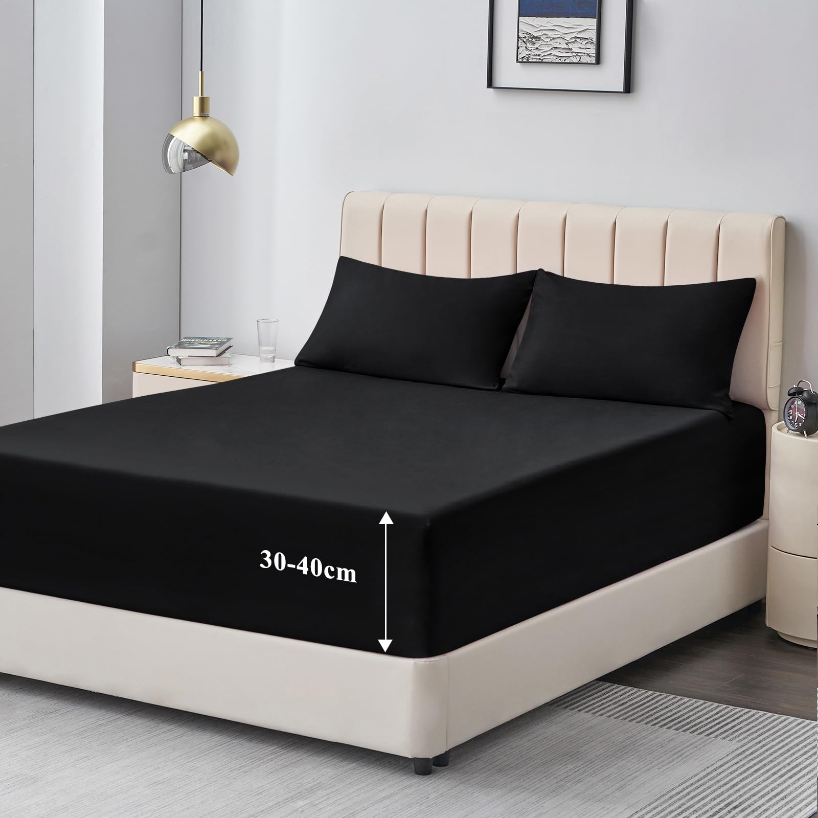 Aisbo Spannbettlaken 180x200cm Bettlaken Boxspringbett - Bett Laken Schwarz 180x200 aus Premium Mikrofaser, weiches Spannbetttuch 180 x 200 Steghöhe 40cm für Wasserbett Bed Fitted Sheet