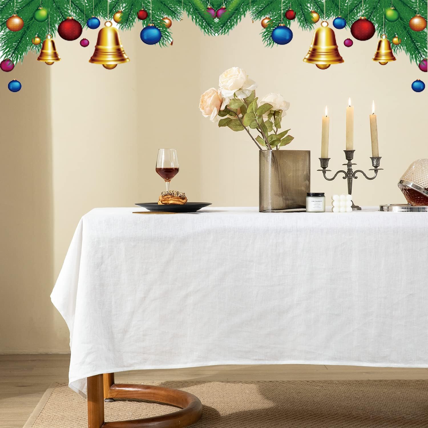 CHUFFED 100% Leinen Tischdecke Rechteckige Tischdecke-Hochwertige Leinen Stofftischdecke für Küchentisch und Esstisch, Natürliche Eleganz für Ihr Zuhause (Weiß, 140 × 250 cm)