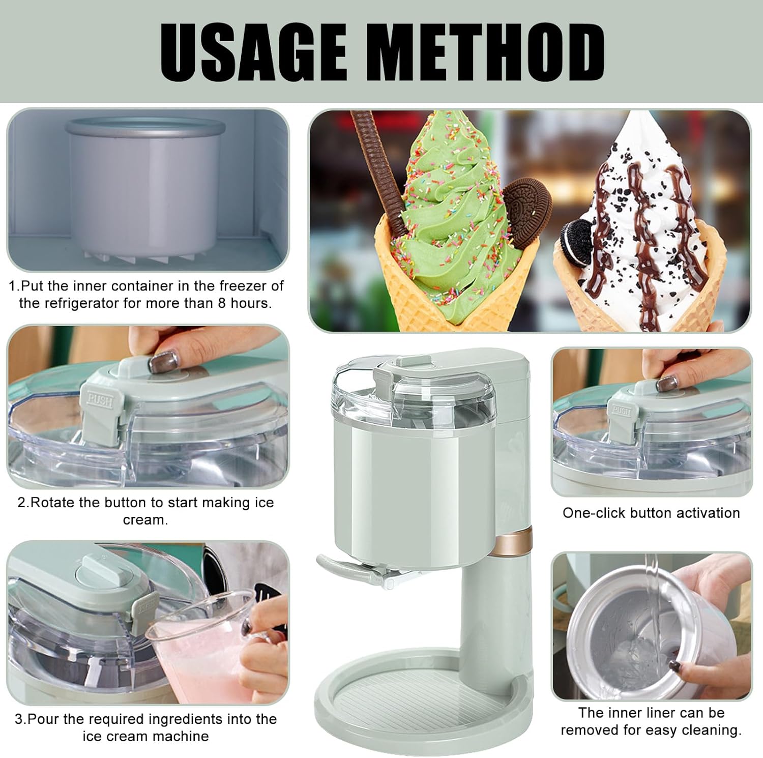 Soft Ice Cream Maker, Automatic Ice Cream Maker Machine Portable Soft Icecream Machines for Home Mini-ice Cream Makers Dispenser Countertop Yoghurt Makers for Home Cafe Offices