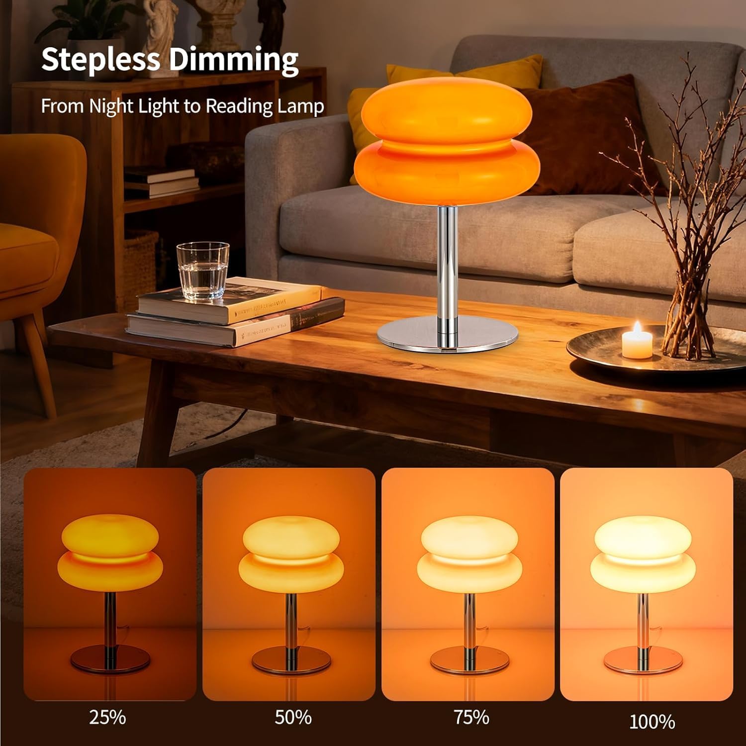 Zerodis Bonito Huevo de Vidrio -Lámpara de Mesa de Altura de la Lámpara de Escritorio USB Luz Suave para Niñas Energía -eficiente (ORANGE)