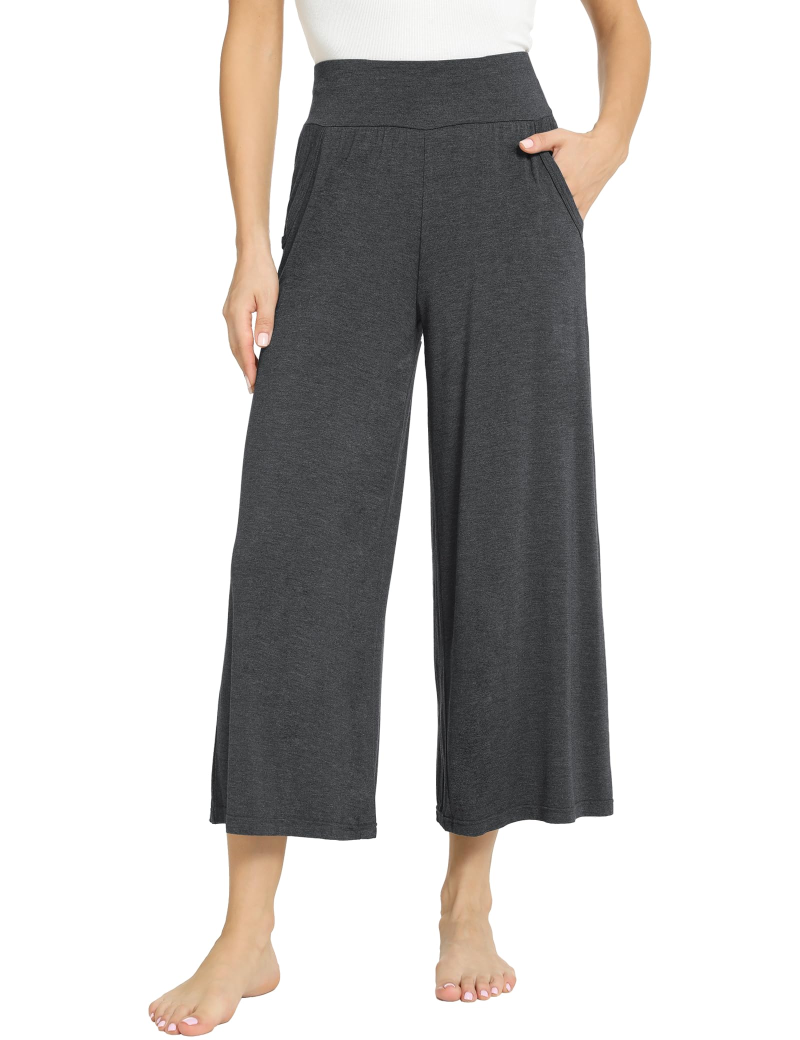 GYS Bamboo Viscose Wide Leg Palazzo Cropped Pants, High Waist Capris Cloud-Soft Pajama Pants with Pockets, Flowy Yoga Pants