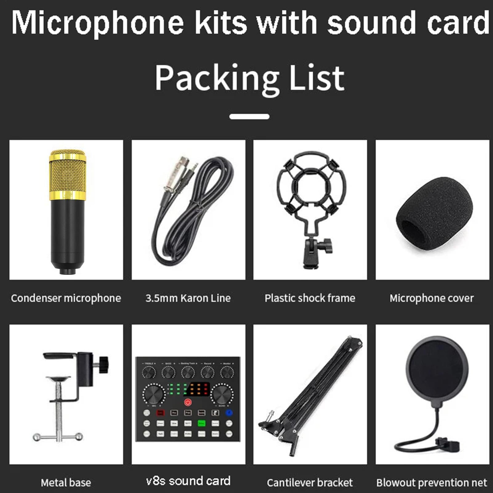 Set microfono per registrazione Set Scheda Audio Live, Set Microfono E Asta | Microfono a Condensatore Per Registrazione In Studio, Video Live, Podcast, Cantanti, Doppiatori