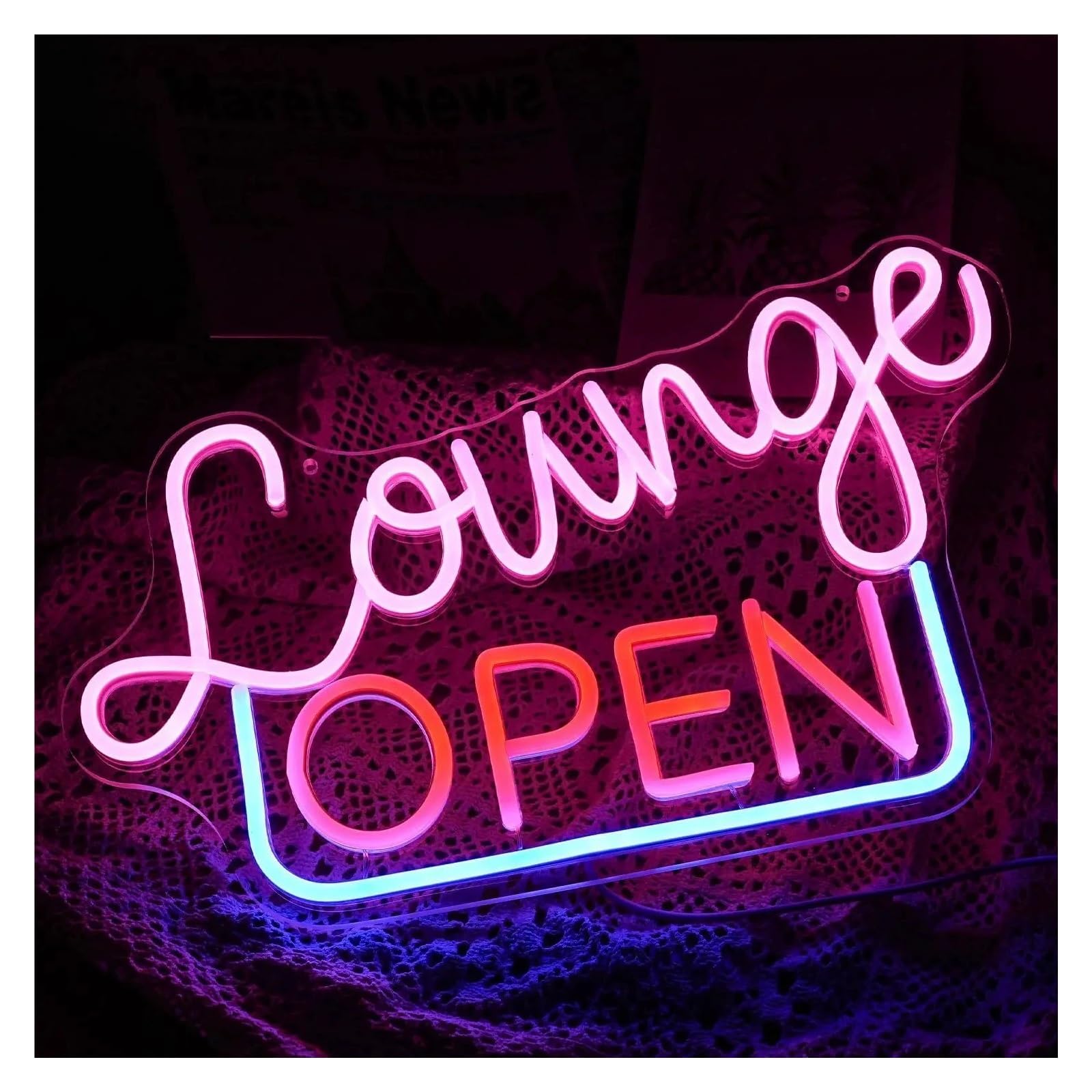 Lemst One Color Signs Lamp Business Neon Signs Usb Powered Adjustable Brightness Letter Neon Lights Lounge Open, Wall Decor Commercial Light 26.5Cmx42.4cm
