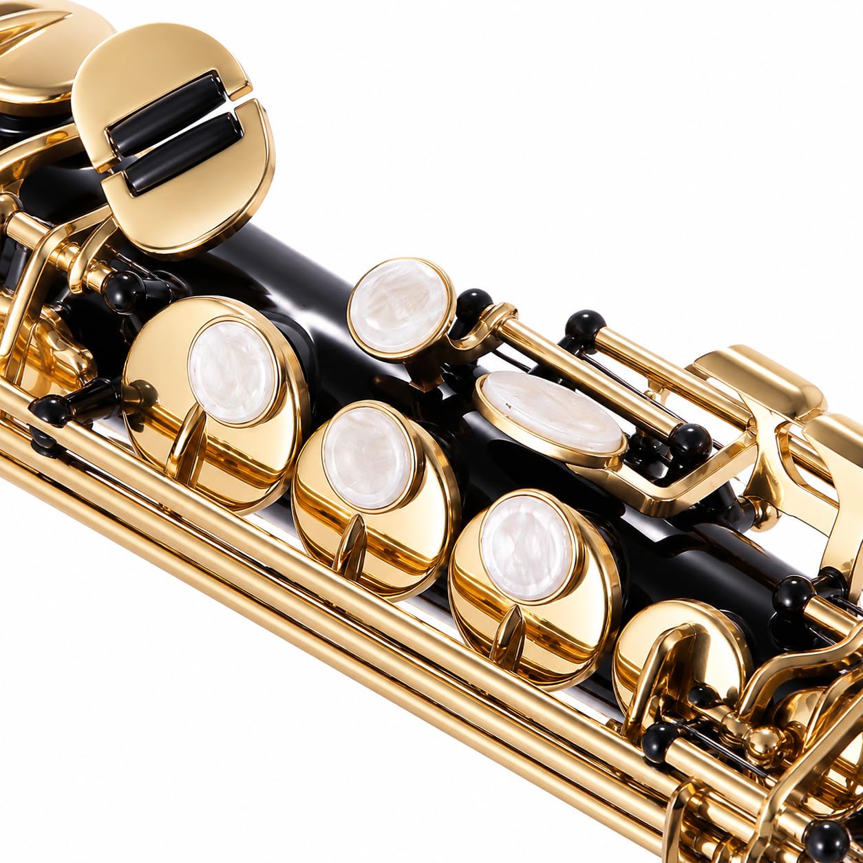 Saxofón soprano recto Bb, instrumento de viento de madera de latón con llaves de concha natural, patrón tallado, funda de transporte, correa y kit de limpieza