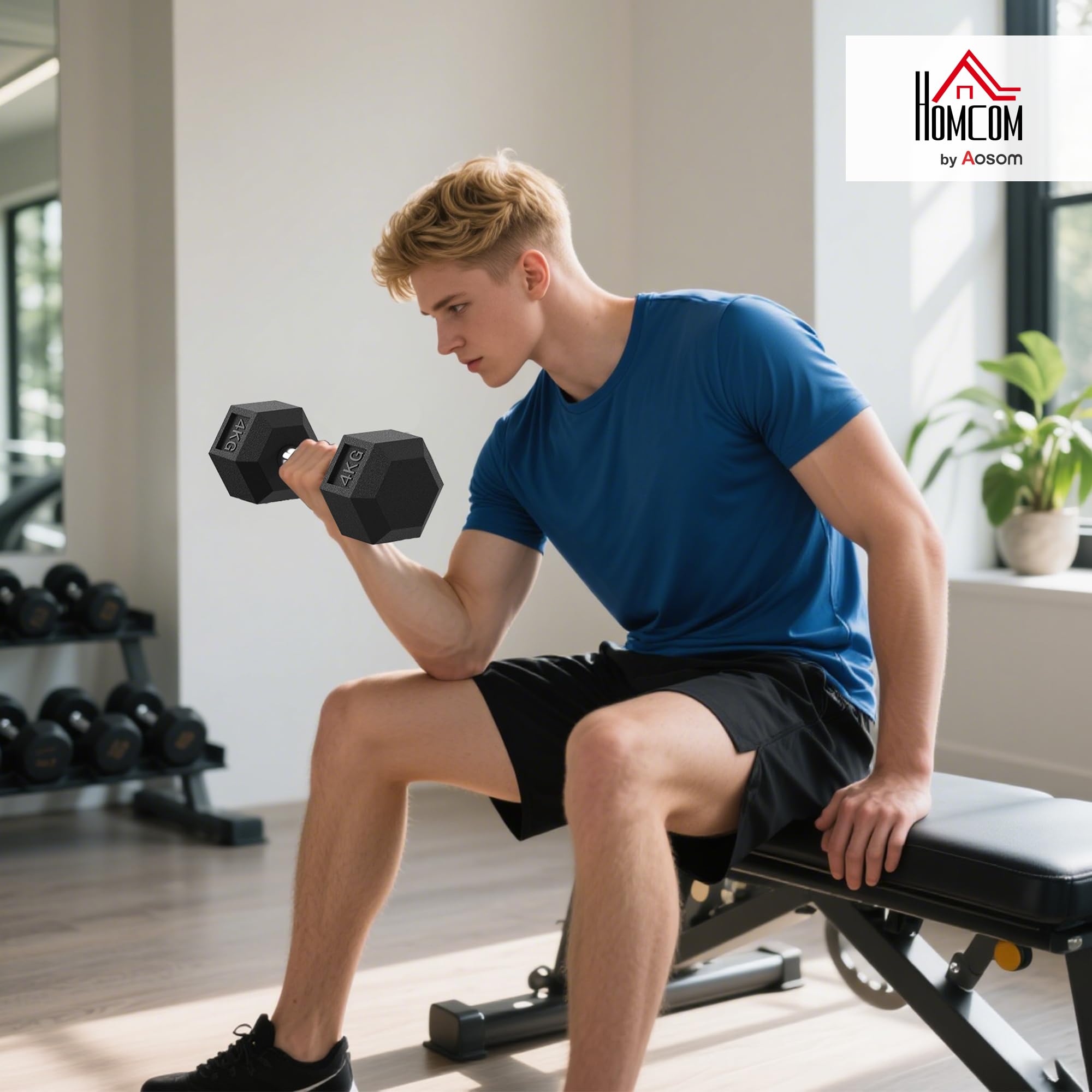 HOMCOM Zestaw krótkich hantli, zestaw hantli fitness, dla mężczyzn i kobiet, trening mięśni i podnoszenie ciężarów - metal z czarnej gumy
