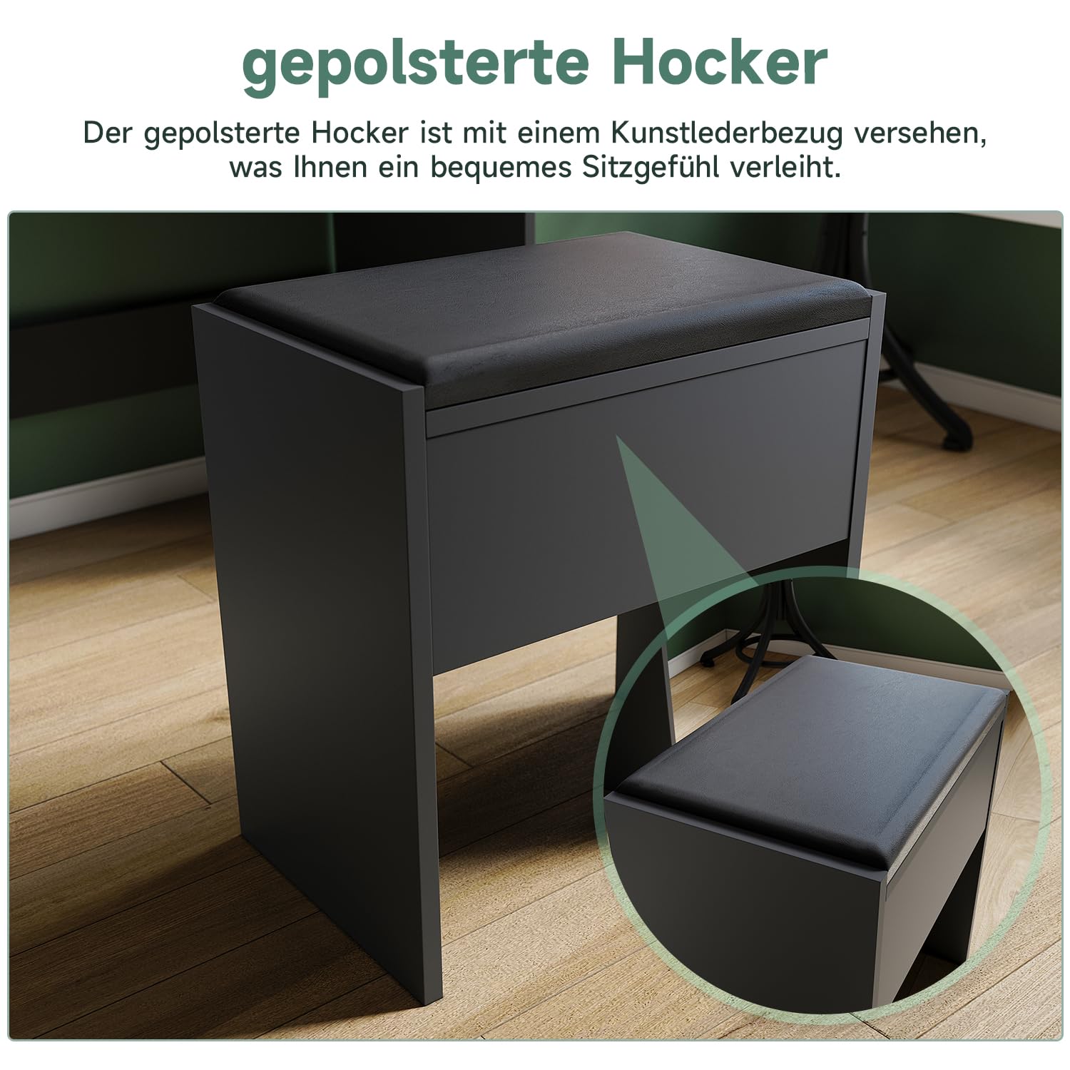 SUNXURY Make-uptafel met verlichting en kruk, commode, kaptafel, modern, wit, make-uptafel 108 x 40 x 140 cm, make-uptafel met spiegel, make-uptafel