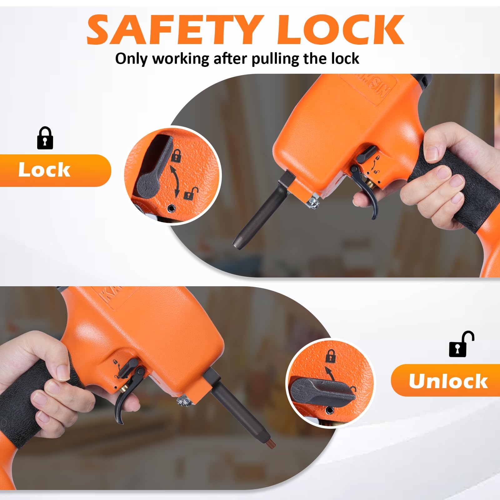 KAMSIN KT50 Pistola Neumática Extractora de Clavos de Gran Potencia con Gatillo de Seguridad, Clavadora Neumática de Gran Potencia, Extractor Neumático de Clavos