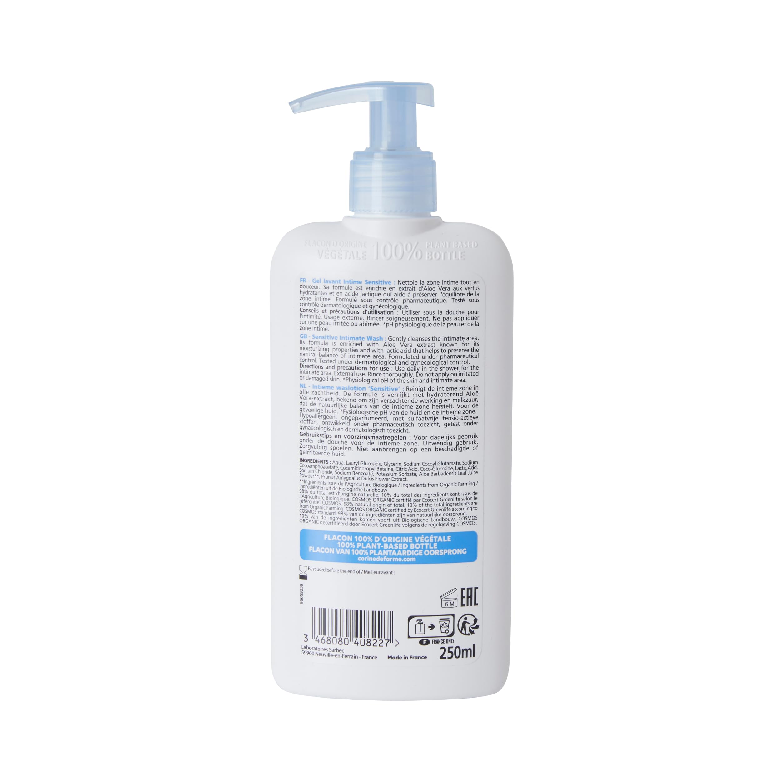 CORINE DE FARME Organic Sensitive Bio Organiczny żel INTIMA Wrażliwy 250 ml, czarny, Negro, jeden rozmiar