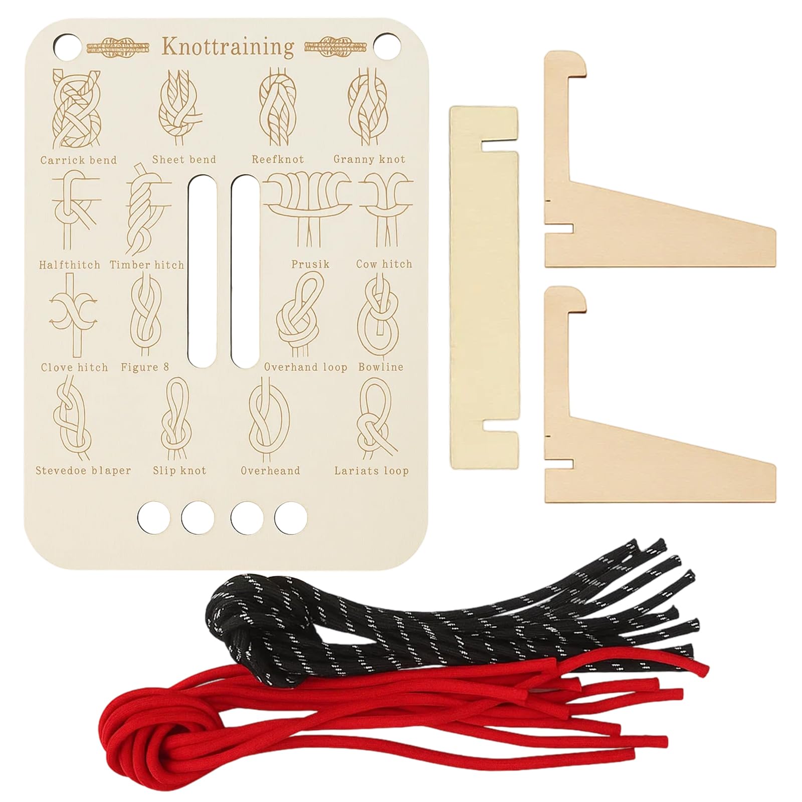 Knot Tying Practice Kit with 10 Paracord Ropes - Premium Wooden Board | Survival Training Gear for Camping, Fishing | Portable Beginner Knots Trainer