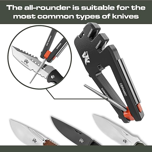 Miniatura 2 de ODENWOLF Blade Professor - Afilador de cuchillos de bolsillo, herramienta de mano portátil 7 en 1 con varillas de cerámica de tungsteno y diamante,