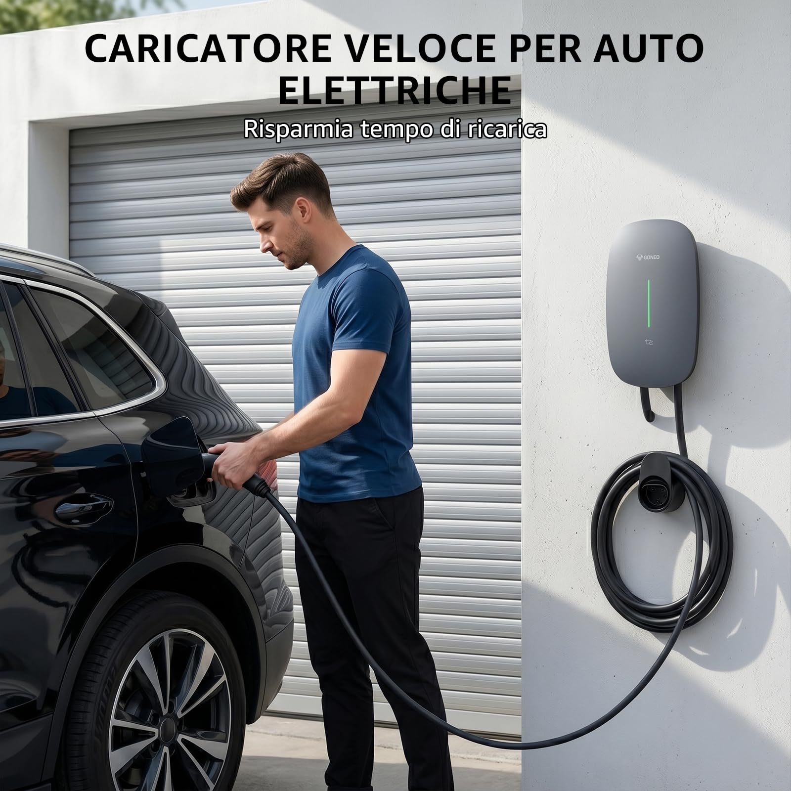 GONEO Wallbox 7kW Tipo 2 con App, Cavo Tipo 2 7M, RFID, Wallbox Monofase 32A 230V, RCD Tipo A 30mA AC + 6mA DC, IK10 IP65, per BEV/PHEV