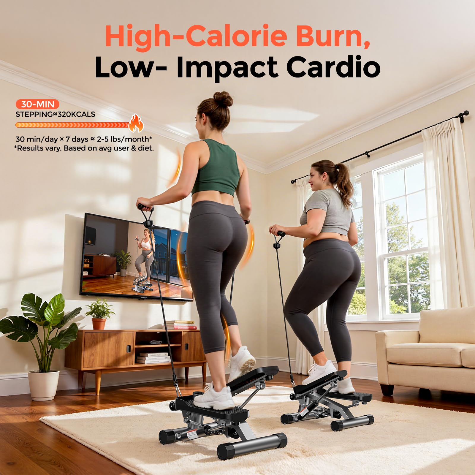 Sportsroyals Stepper Fitness 3in1 | Mini Stepper Fitness Casa con Bande di Resistenza + Monitor LCD, 150 kg (01-Improved Stepper)