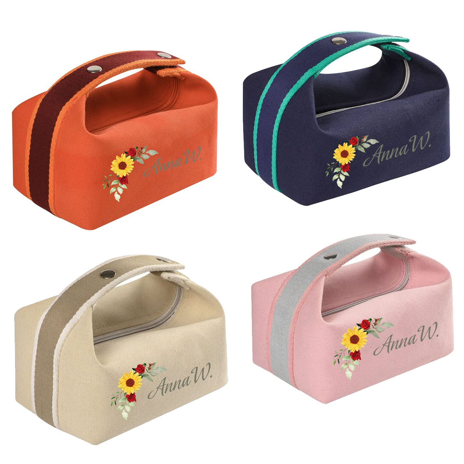 Dumoban Personalized Makeup Bag, Custom Name Cosmetic Bag, Travel Canvas Cosmetic Organizer Pouch for Women Bridesmaids Friends, Christmas Birthday Gifts for her