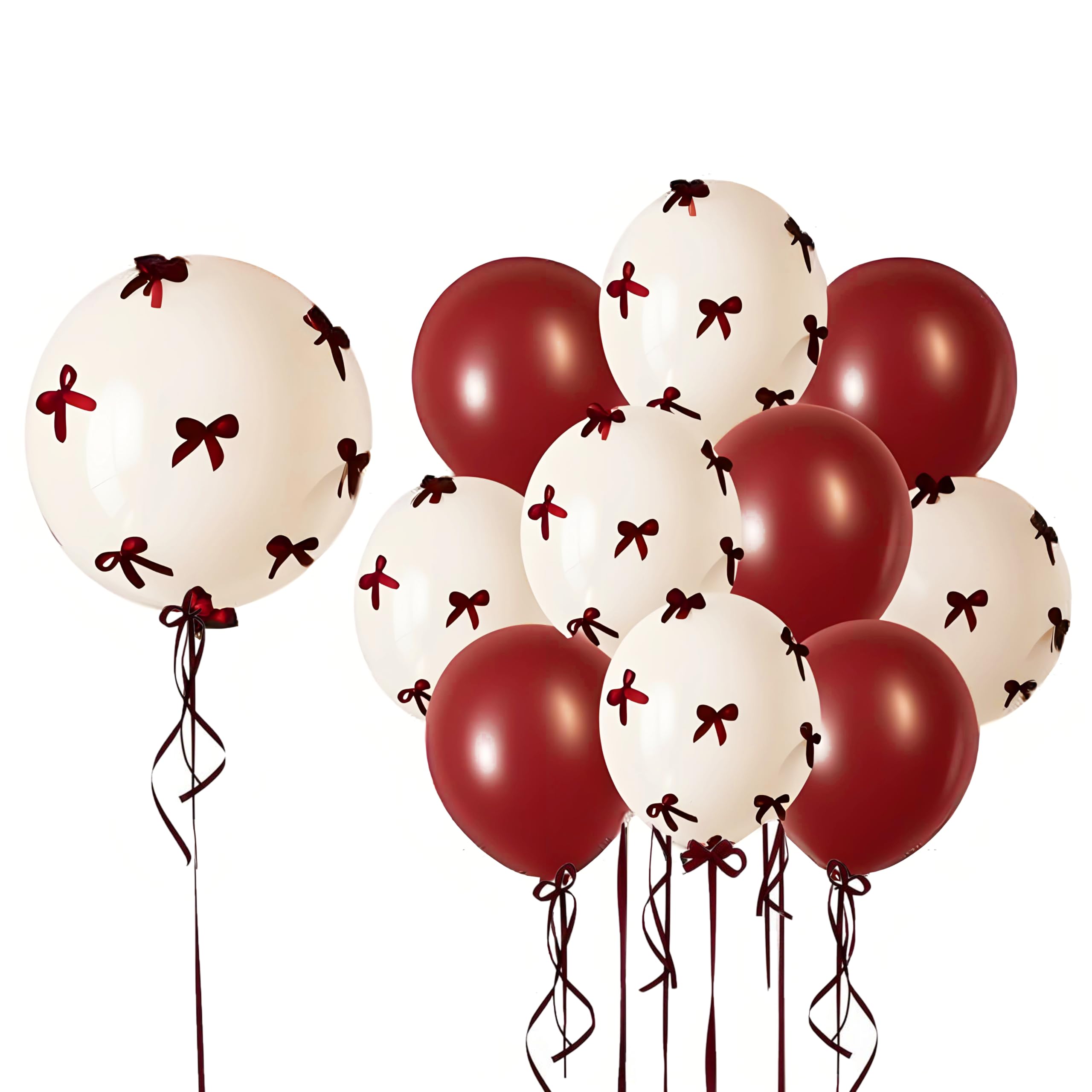 View 1 of ***MISSING PARTS***
Burgundy Bow Balloons Red and White Balloons with Bows Party Decorations Wine Red Bow Balloons BoBo Balloons Coquette Bow Party Women Birthday Decor Bridal Shower Bridal Engagement Party Decorations
