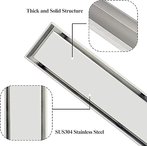 Miniatura 9 de Drenaje de ducha lineal de 24 pulgadas con cubierta extraíble de rejilla de inserción de azulejos 2 en 1 y certificado CUPC de acero inoxidable