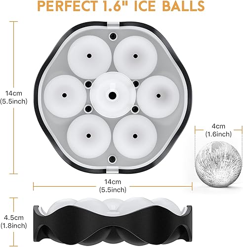 Miniatura 6 de DANIA & DEAN - Bandeja para cubitos de hielo, moldes de silicona para hielo, diseño de esfera para congelador, embudo plegable integrado, fácil de