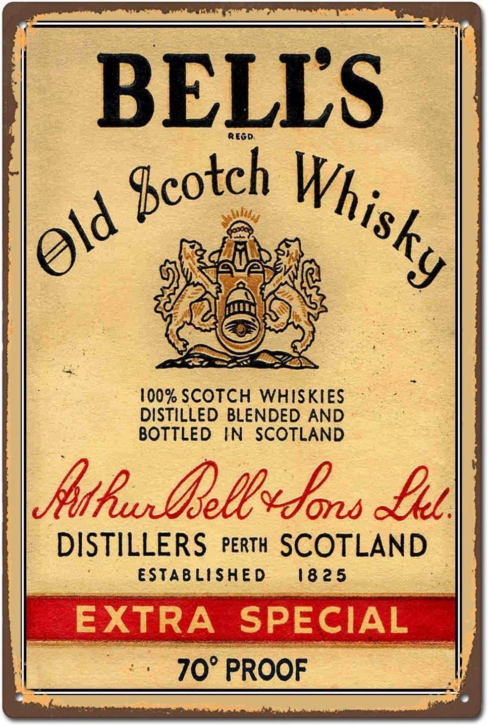 Top Banana Gifts Yellow Bells Whisky- Vintage Style Tin Sign, Reproduction Retro Advert, Pub Bar Kitchen Garden Bathroom, Home, Plaque, Funny Decorative Wall Art, 3 Sizes (A5)