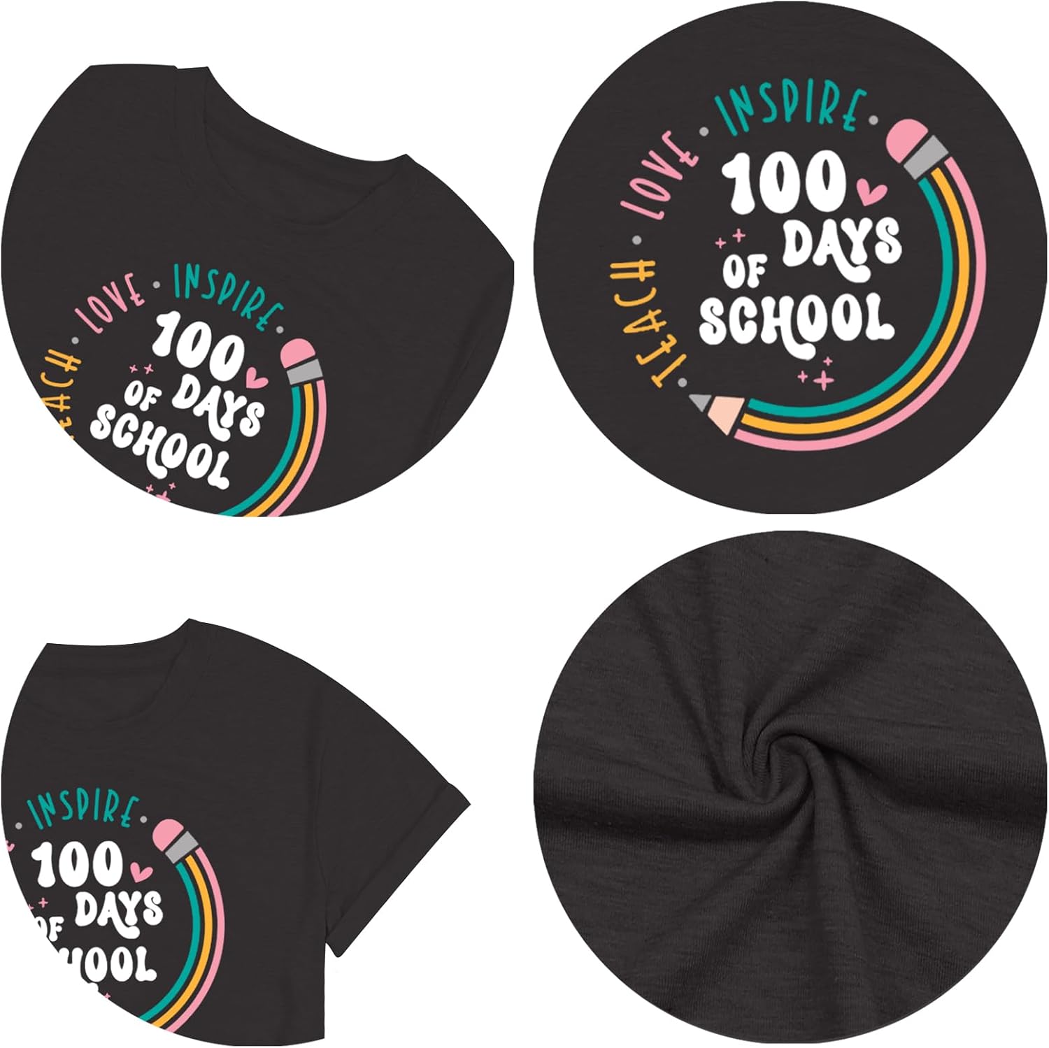 100th Day of School Shirt for Women Teacher Graphic T-Shirt Funny Teach Short Sleeve Tee Tops - Image 5