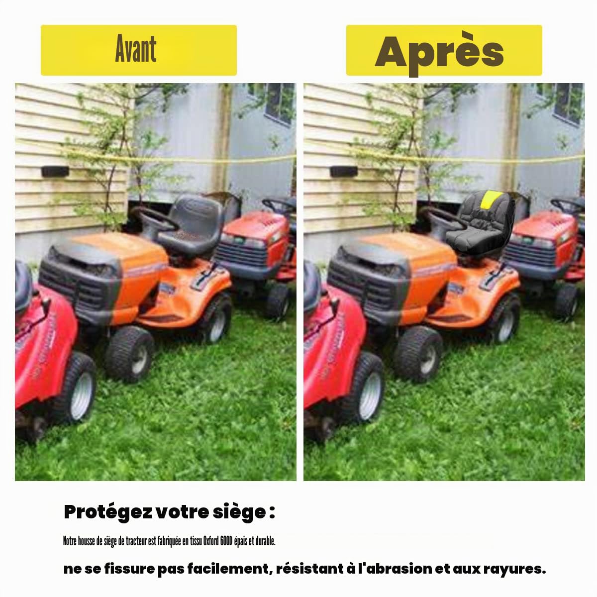 Housse de siège Universelle Compatible avec Craftsman, John Deere, Cub Cadet, Kubota, Tondeuse à Gazon et Tracteur (Gris et Jaune)