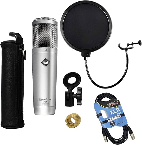 PreSonus Micrófono de condensador cardioide de diafragma grande PX-1 con filtro pop y paquete de cable XLR