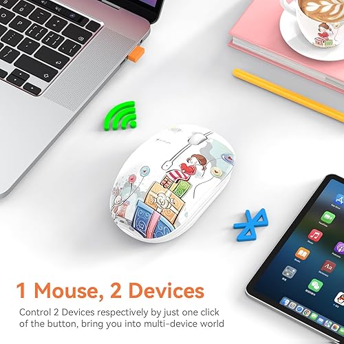 Miniatura 2 de Lindo ratón inalámbrico, silencioso modo dual Bluetooth ratones para portátil, iPad, Comupter, tableta con receptor USB (niña)