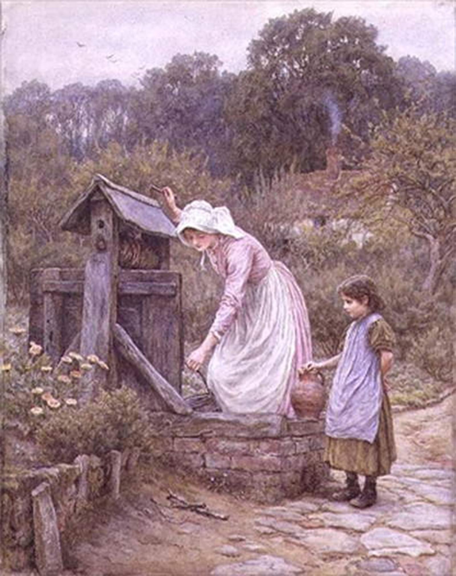 SERENDIPITP Vintage Picture Print on Canvas Wall Art Poster Fetching Water by Helen Allingham Artwork Print Poster for Wall Decor 60x90cm