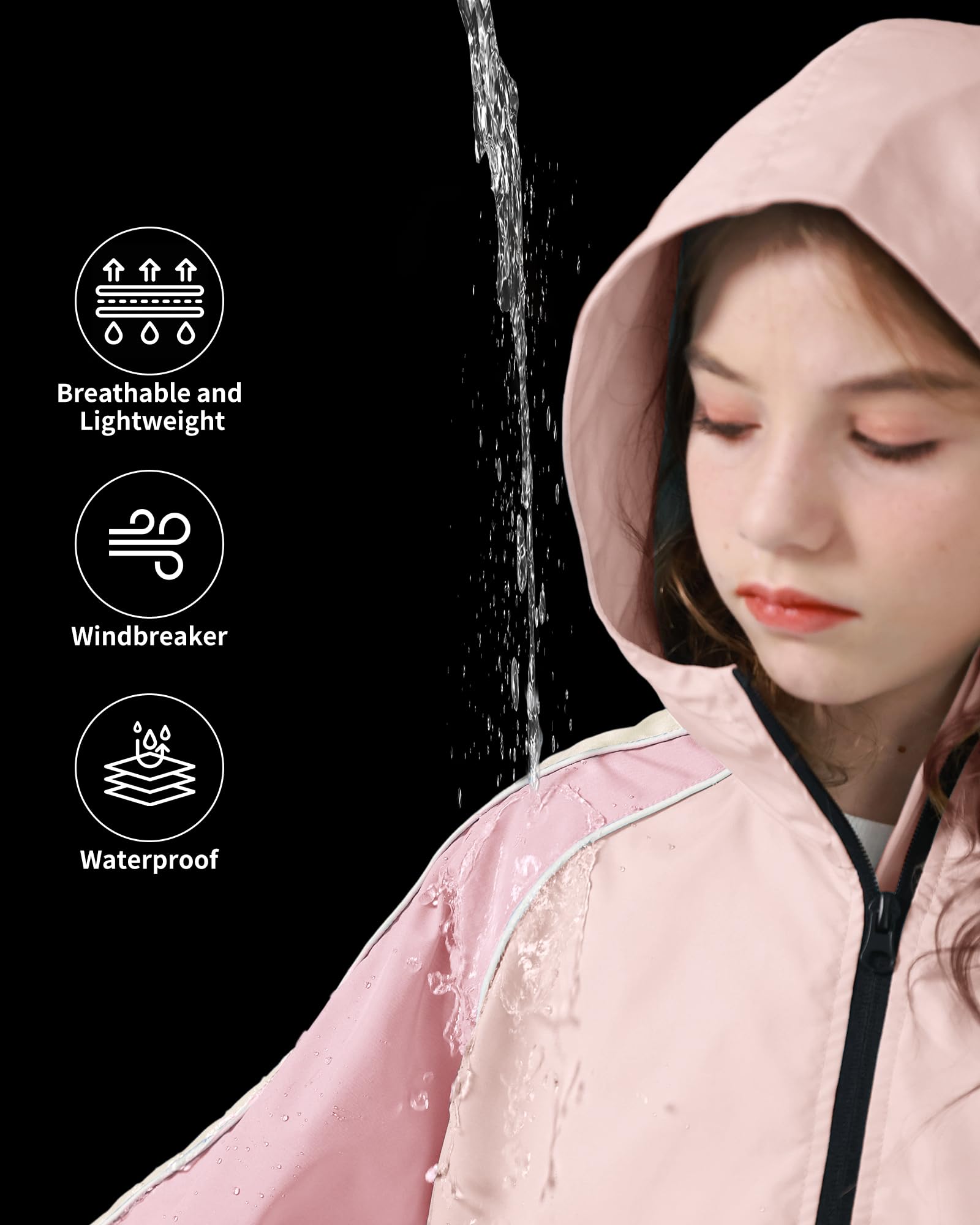 Rolanko Veste Imperméable avec Capuche pour Filles, Léger Veste à Fermeture Éclair pour Extérieur pour Enfants Garçons