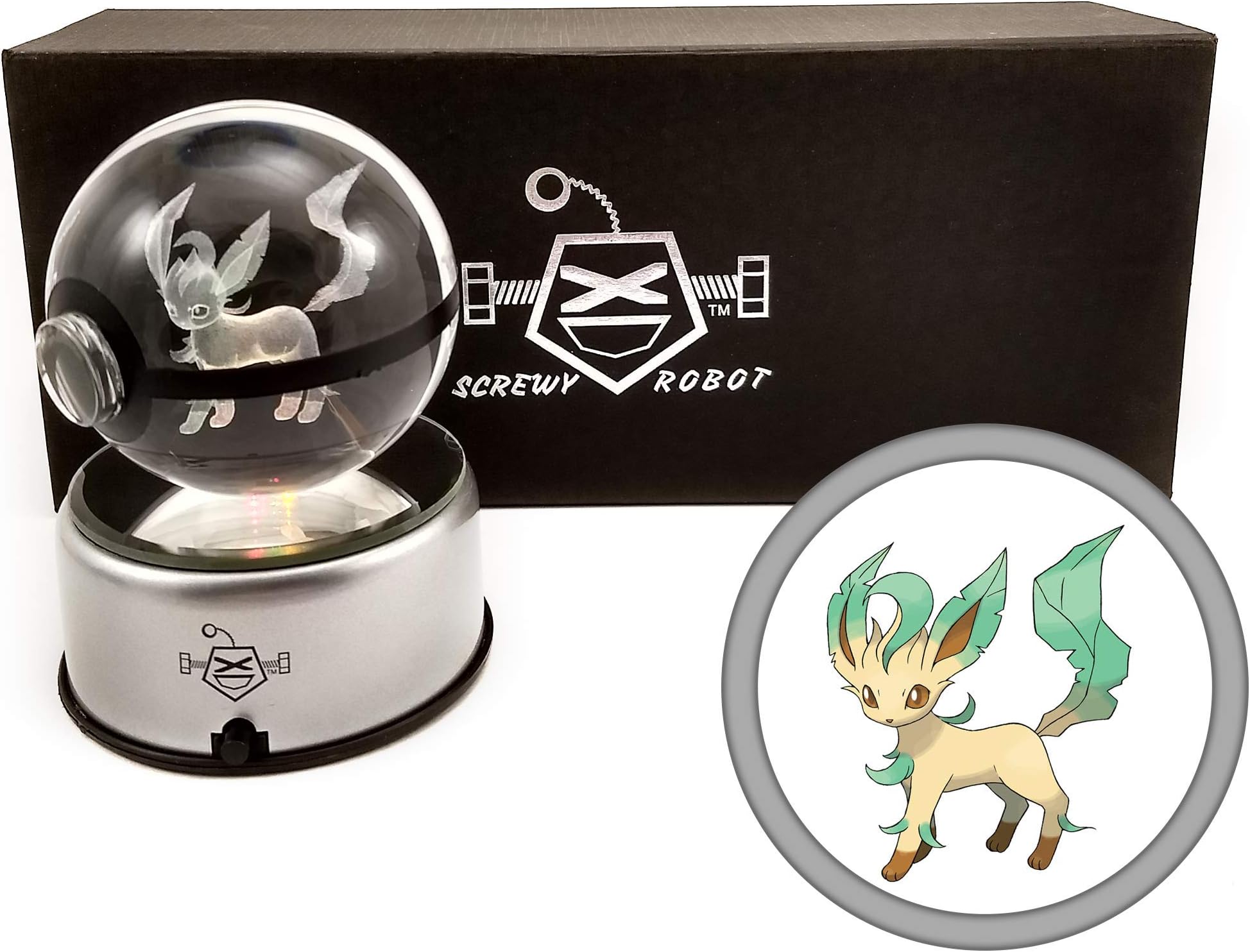 ScrewyRobot Crystal Ball 3D Night Light Color Changing Lamp 80mm (Leafeon)